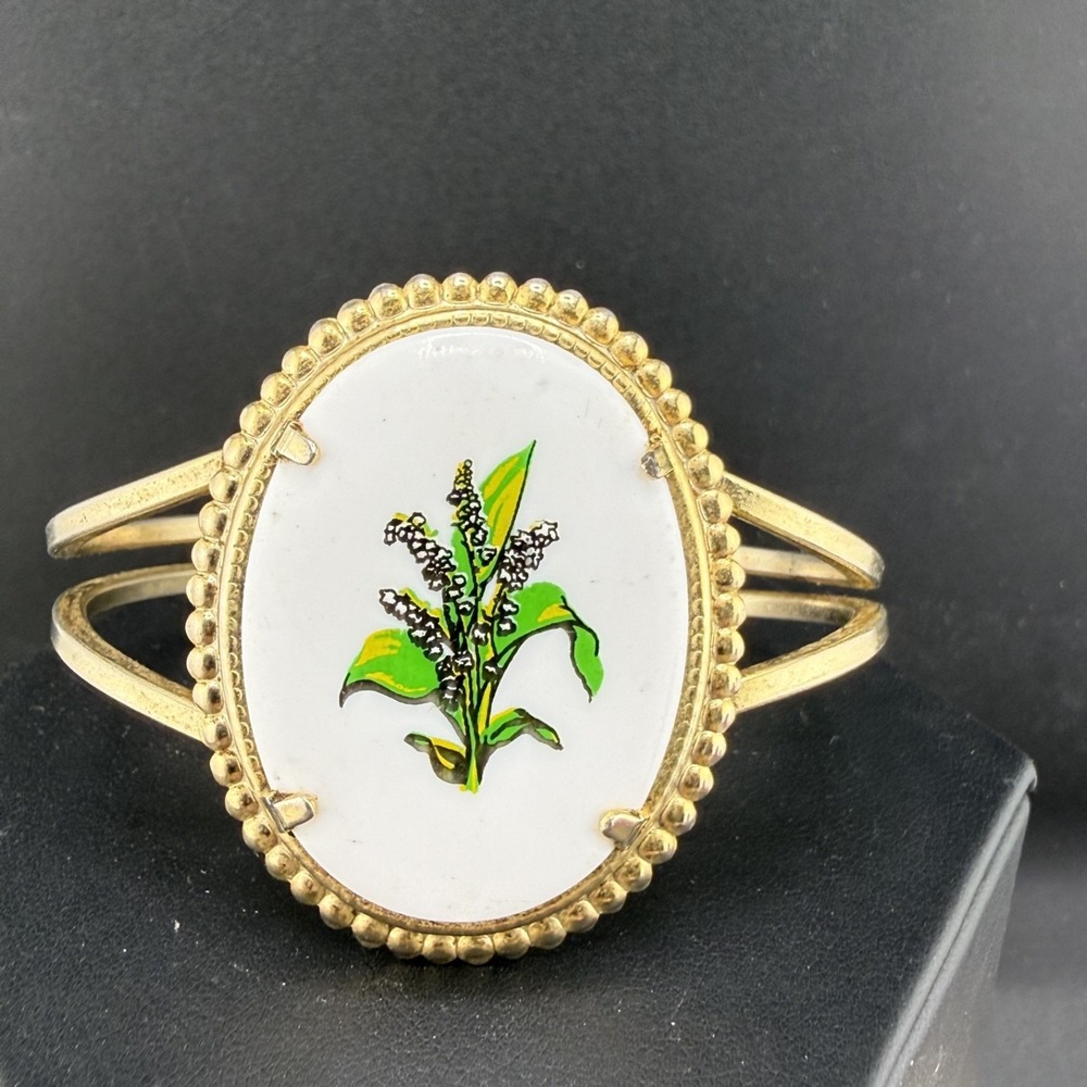 Vintage Lily of the Valley Bracelet Gold Tone‎ May Birth Flower MCM 5.5"